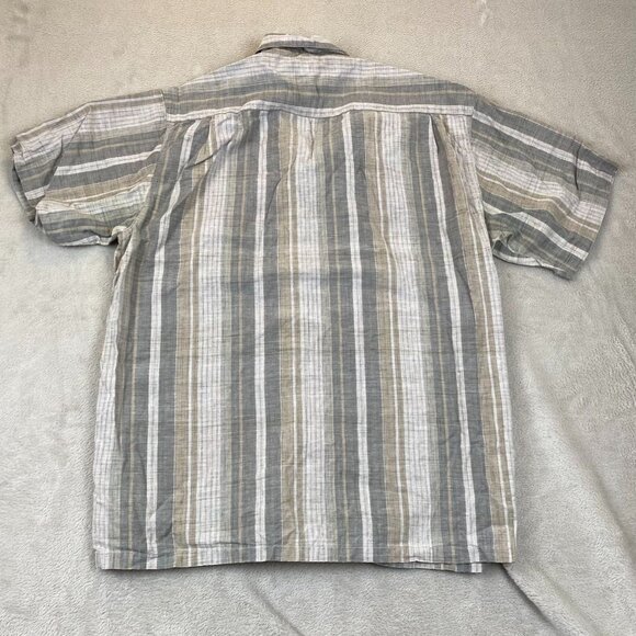 Columbia Mens Shirt XL Casual Short Sleeve Button-Up Shirt Beige Gray Pinstriped - Picture 11 of 11